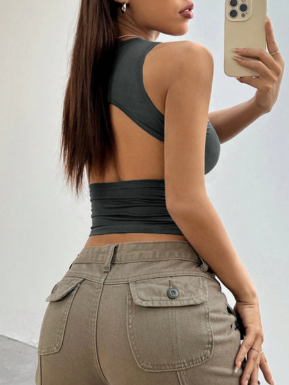Relaxed Sleeveless Round Neck Tank Top with Soft Knit Everyday Casual Streetwear Style
