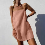 Minimalist Black Camisole Slip Dress with Square Neckline and Delicate Straps