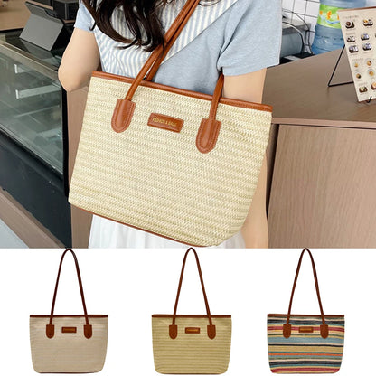 Large Capacity Woven Straw Tote Shoulder Bag for Everyday Travel