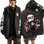 Anime-Inspired Action Streetwear Zip Hoodie with Manga Graphic Artwork