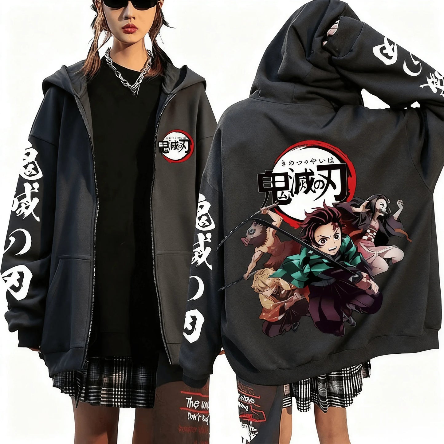 Anime-Inspired Action Streetwear Zip Hoodie with Manga Graphic Artwork