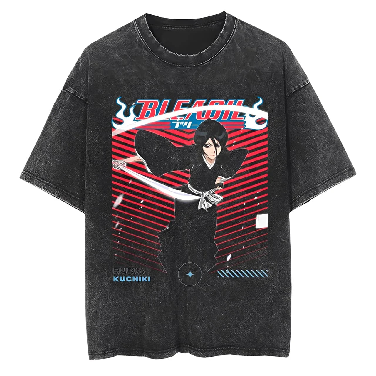 Retro Anime-Inspired Sword Warrior Streetwear Oversized Washed Cotton T-Shirt