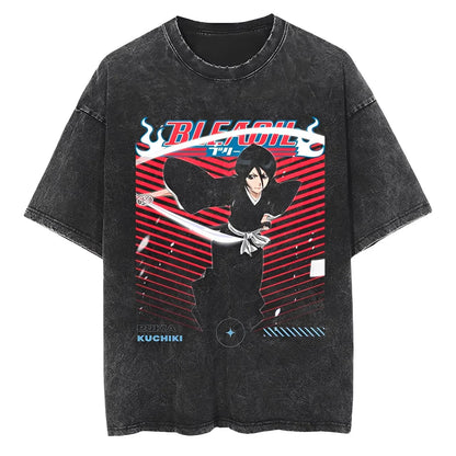 Retro Anime-Inspired Sword Warrior Streetwear Oversized Washed Cotton T-Shirt