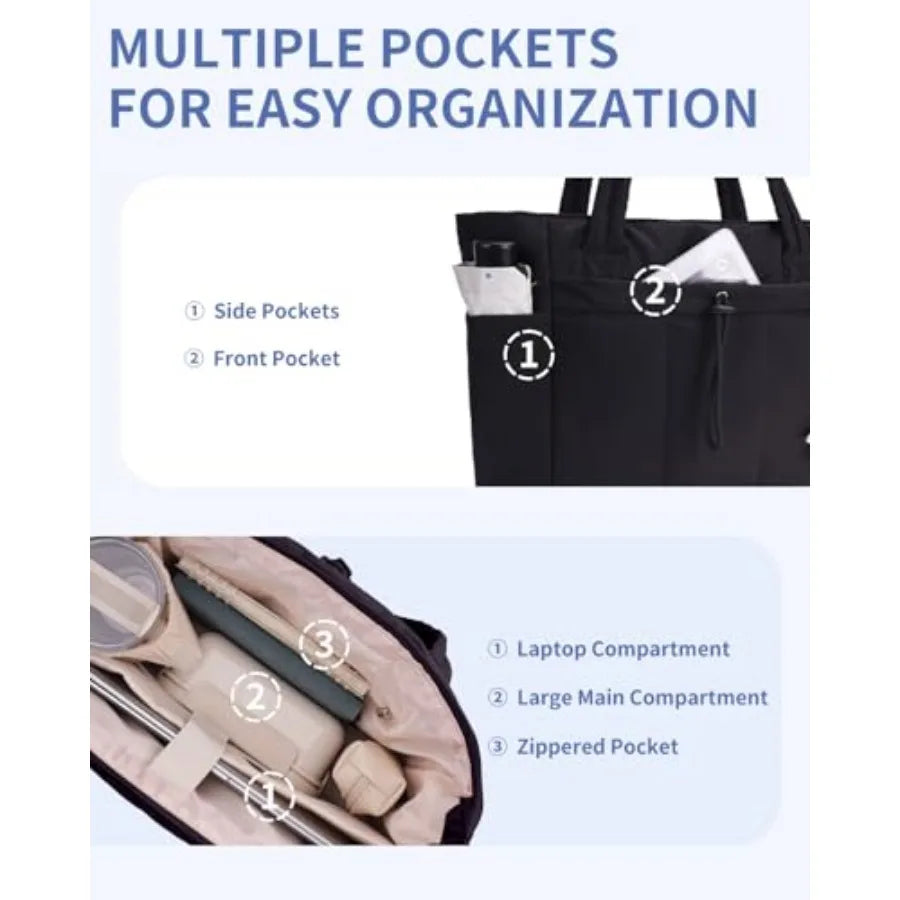 Large Capacity Puffer Tote Bag with Utility Travel Organization