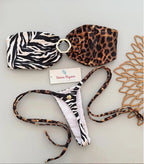 Fierce Mixed Animal Print Bandeau Bikini with Center O-Ring Hardware
