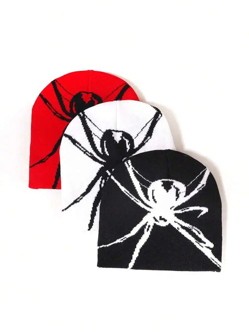 Abstract Spider Graphic Acrylic Knit Beanie for Modern Streetwear Casual Winter Fashion Style