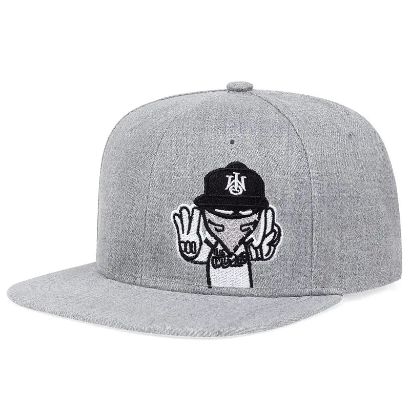 Embroidered Graphic Snapback Cap Adjustable Flat Brim Streetwear Baseball Fashion Hat