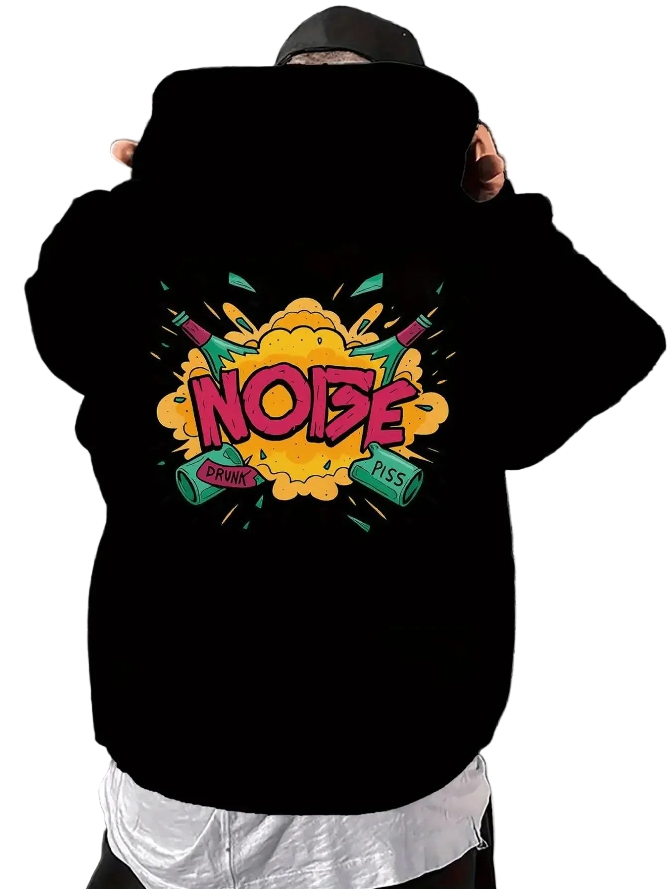Heavyweight Graffiti-Style Streetwear Hoodie with Oversized Fit and Graphic Back Print