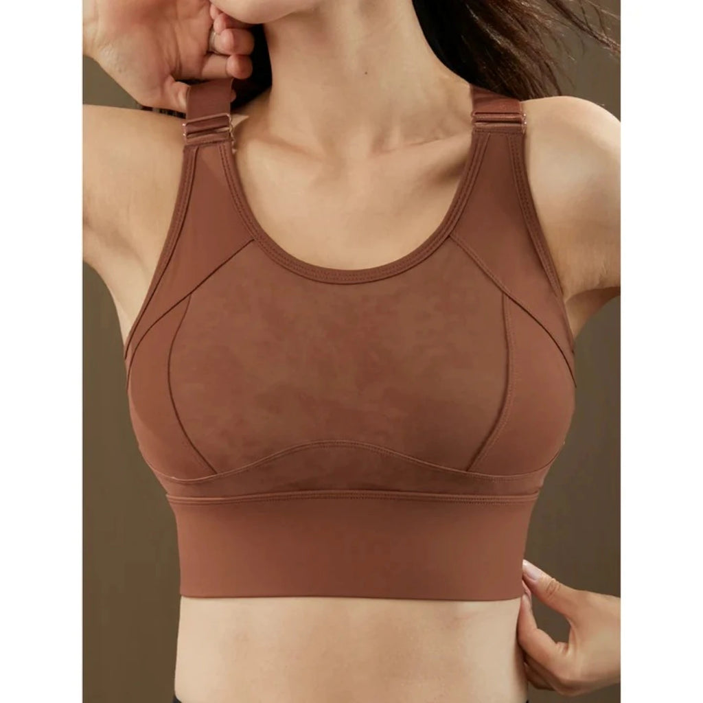 Olive Green Full-Coverage Sports Bra with Racerback Keyhole and Wide Band