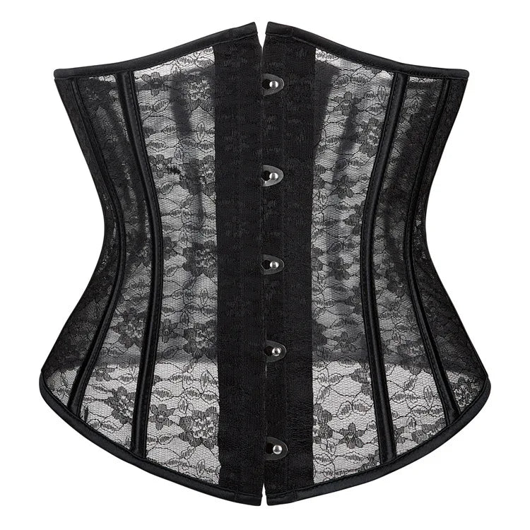 Ethereal White Floral Lace Underbust Waist Cincher with Front Clasps