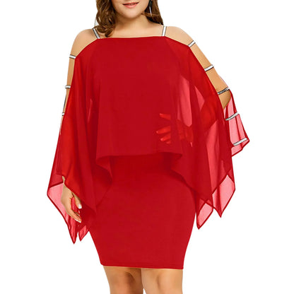 Elegant Sheer Overlay Batwing Sleeve Alternative Fashion Mini Dress