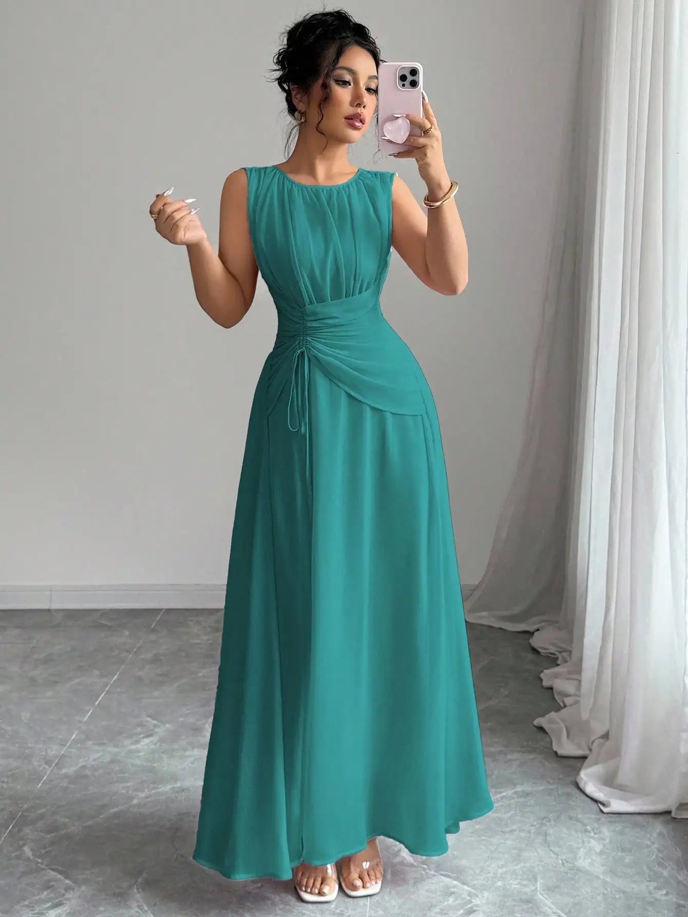 Sleeveless Chiffon Maxi Dress with Flowing A-Line Silhouette and Soft Drape