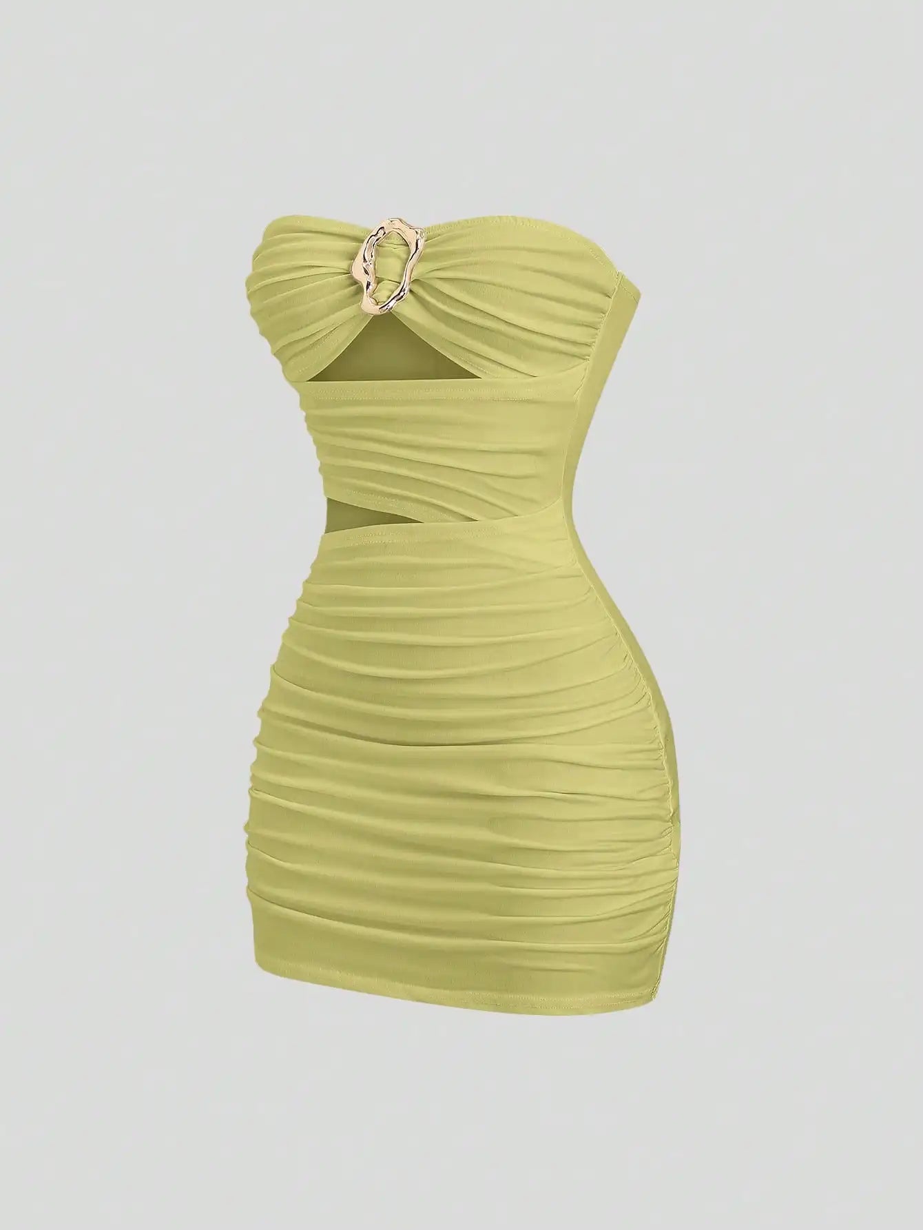 Strapless Ruched Bodycon Mini Dress with Metallic Accent Contemporary Silhouette