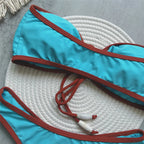 Bright Blue Bandeau Bikini with Contrast Trim and Front Drawstring Detail