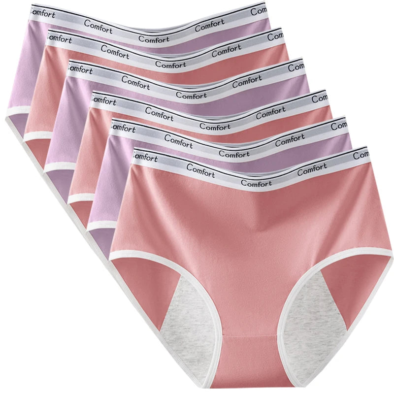 Six-Piece High-Waisted Menstrual Brief Set with Striped Waistbands