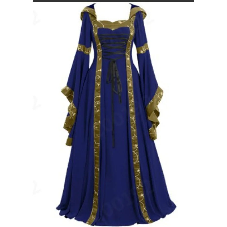 Victorian Gothic Lace-Up Renaissance Maxi Dress with Dramatic Flowing Sleeves