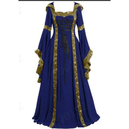 Victorian Gothic Lace-Up Renaissance Maxi Dress with Dramatic Flowing Sleeves