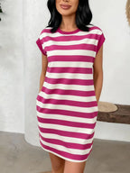 Striped Crew Neck Relaxed T-Shirt Mini Dress for Everyday Casual Style