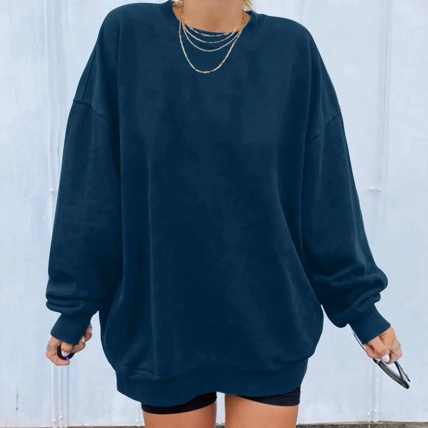 Women's Oversized Drop Shoulder Pullover Sweatshirt for Relaxed Everyday Casual Streetwear Style