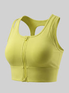 Zip-Front Medium Support Sports Bra with Wide Straps and Racerback Design