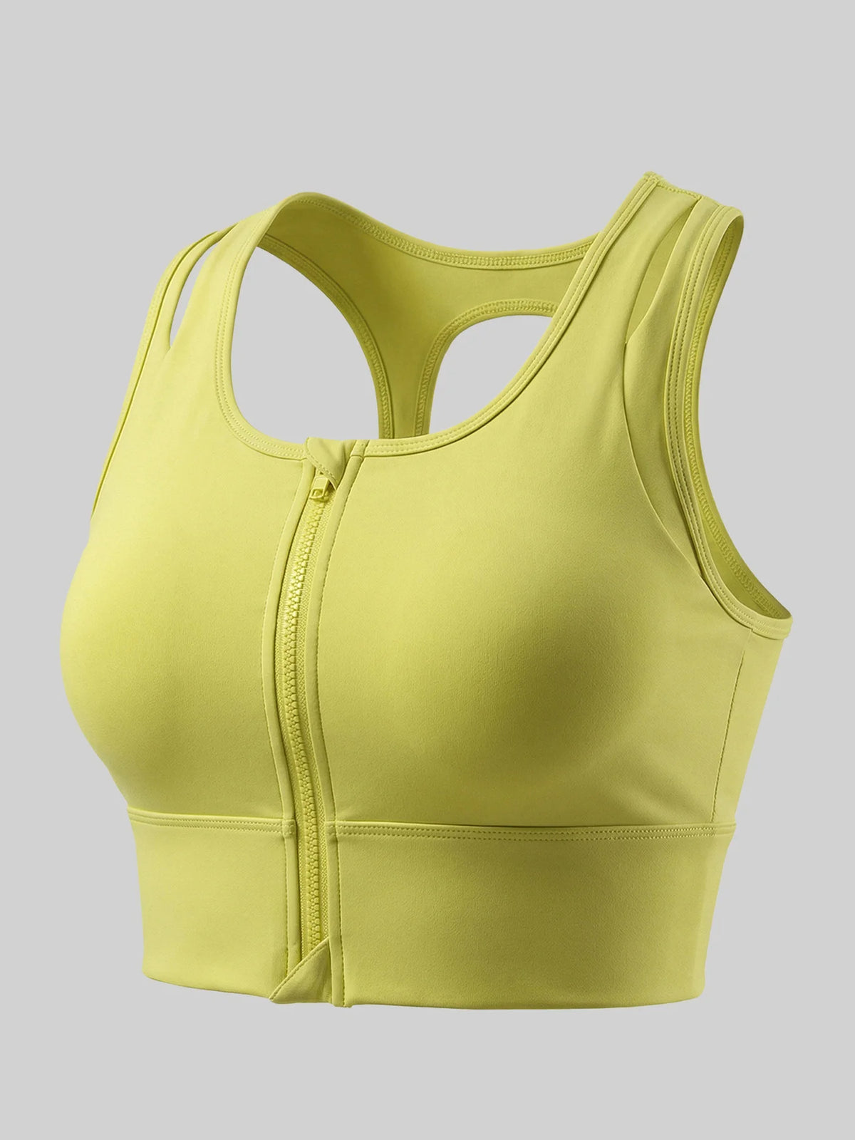 Zip-Front Medium Support Sports Bra with Wide Straps and Racerback Design