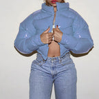 Women's Cropped Quilted Puffer Jacket Hooded Lightweight Casual Winter Outerwear