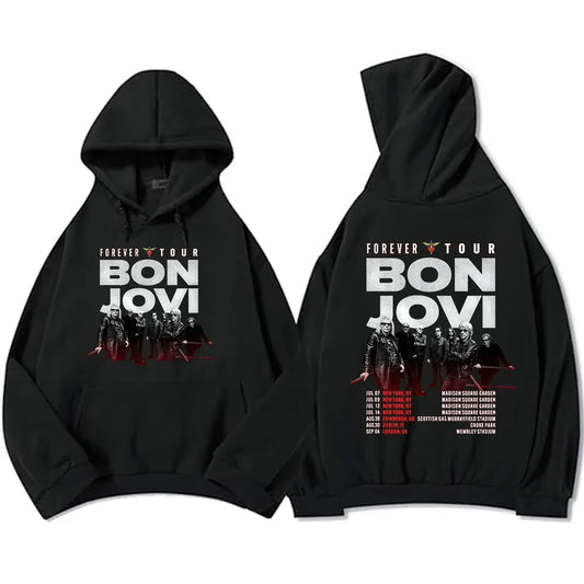 Fleece Lined Graphic Hoodie with Vintage Tour Style Back Print Design
