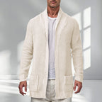 Men's Longline Ribbed Knit Cardigan with Open Front Relaxed Silhouette