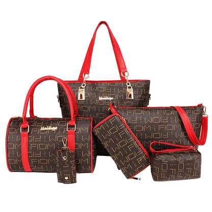 Six Piece Handbag Set with Tote Crossbody Wallet and Matching Accessories