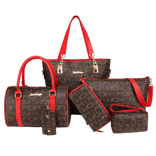 Six Piece Handbag Set with Tote Crossbody Wallet and Matching Accessories