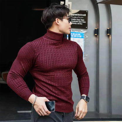 Men's Slim Fit Ribbed Turtleneck Contemporary Streetwear Knit Sweater