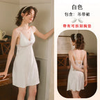 French-Inspired Smooth Satin-Finish Slip Nightdress with Draped V-Neckline