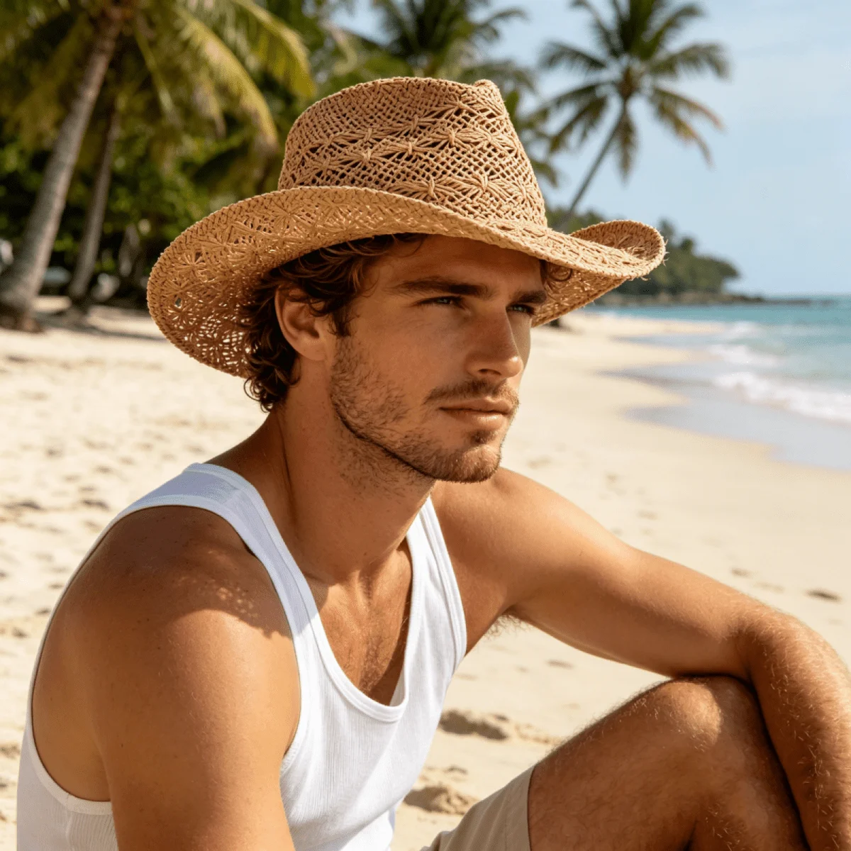 Wide Brim Raffia Cowboy Hat with Breathable Woven Design for Outdoor Summer Adventures