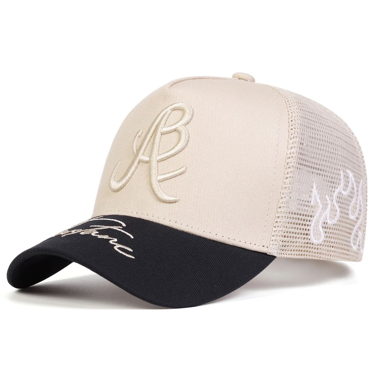 Embroidered Mesh Baseball Cap Adjustable Curved Brim Casual Streetwear Trucker Style Hat
