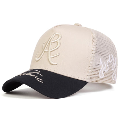 Embroidered Mesh Baseball Cap Adjustable Curved Brim Casual Streetwear Trucker Style Hat