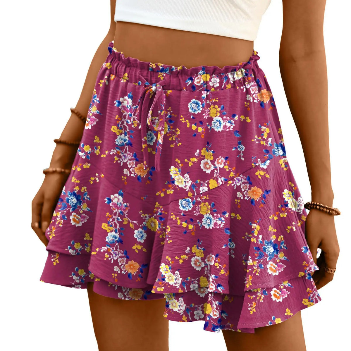 High Waist Flowy Tiered Skort with Ruffle Layers A-Line Silhouette