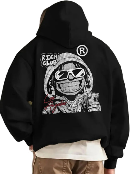 Heavyweight Streetwear Hoodie with Retro Mascot Back Graphic and Oversized Fit