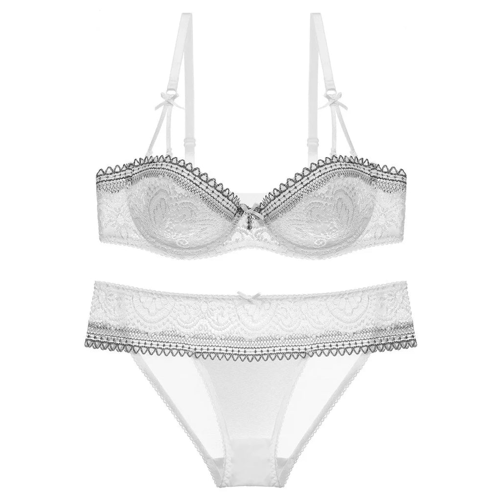 Elegant Eyelash Lace Half-Cup Balconette Bra and Panty Ensemble