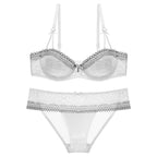 Elegant Eyelash Lace Half-Cup Balconette Bra and Panty Ensemble