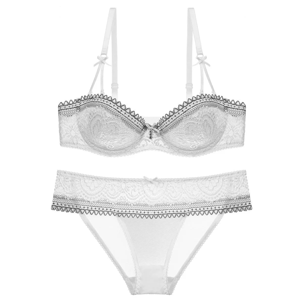 Elegant Eyelash Lace Half-Cup Balconette Bra and Panty Ensemble