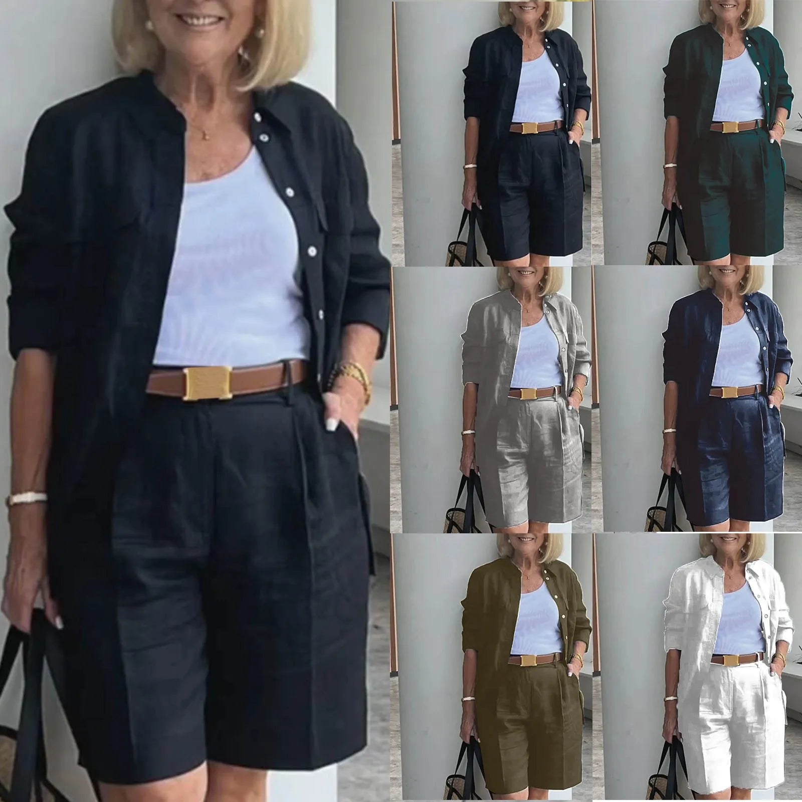 Women's Zip Front Cardigan and Shorts Co-Ord Set Relaxed Summer Outfit