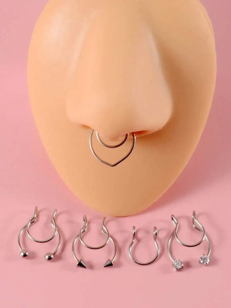 Minimalist Non Piercing Nose Cuff Set for Punk Alternative Fashion