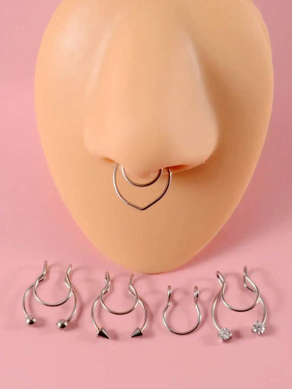 Minimalist Non Piercing Nose Cuff Set for Punk Alternative Fashion