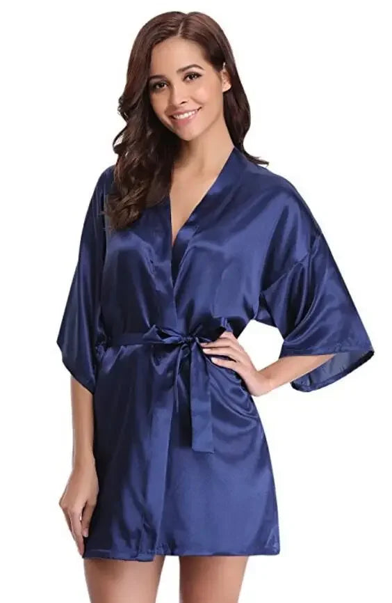Classic Solid Satin-Finish Wrap Robe with Matching Tie Belt