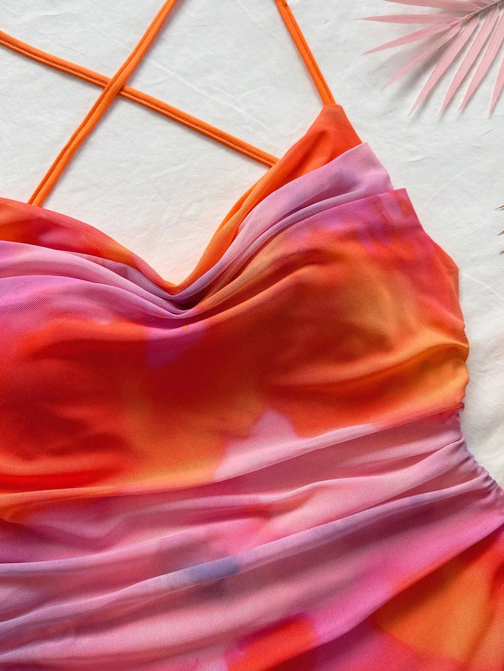 Tie Dye Ruched Mini Dress with Sweetheart Neckline and Flared Hem