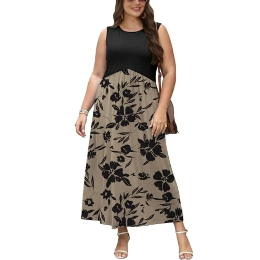 Printed Empire Waist Sleeveless Maxi Dress with Relaxed Contemporary Styling