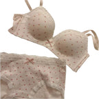 Soft Cream Dotted Floral Wire-Free Bralette and Panty Set with Delicate Lace Trim