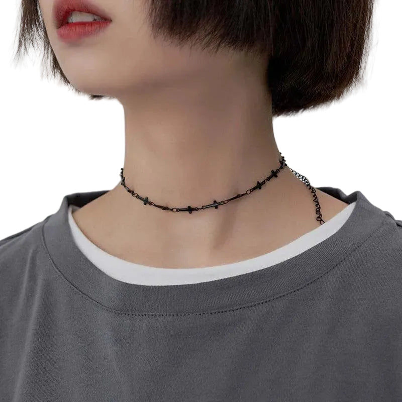 Vintage Gothic Cross Choker Necklace With Punk Chain Alternative Streetwear Fashion Styling