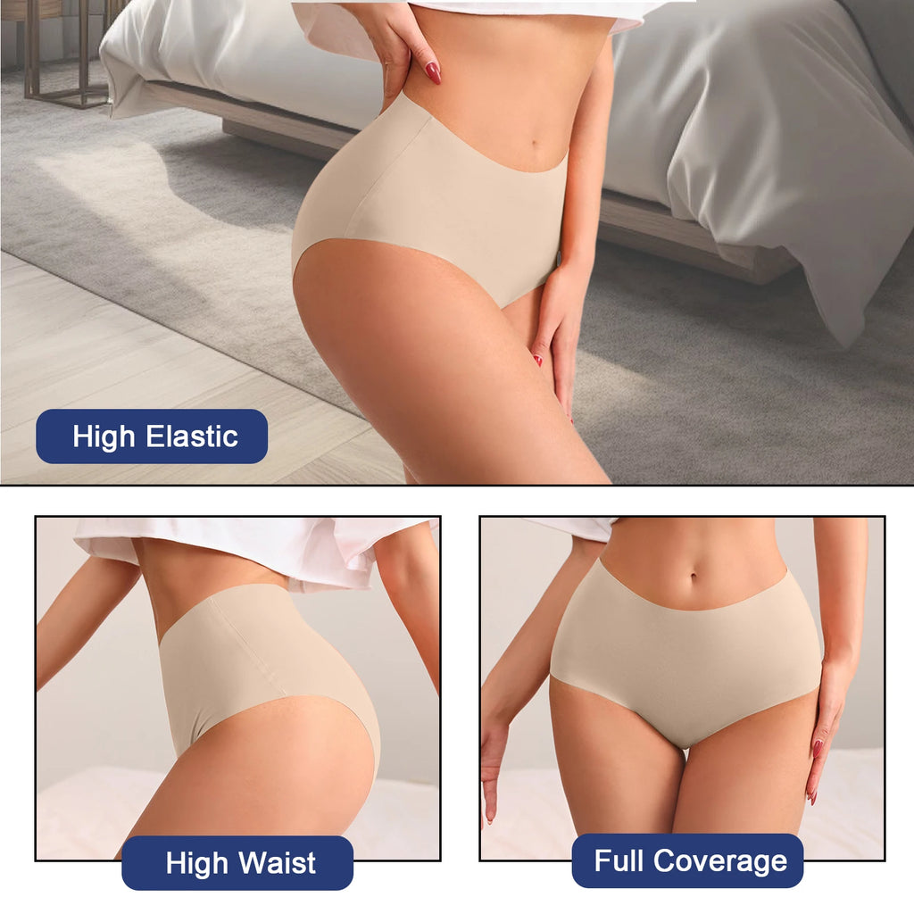 7-Piece Women’s High-Waisted Seamless Briefs Set with Smooth-Looking Stretch Fabric and Assorted Solid Colors