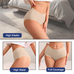 7-Piece Women’s High-Waisted Seamless Briefs Set with Smooth-Looking Stretch Fabric and Assorted Solid Colors